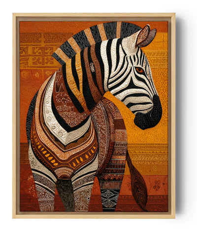 Zebra-Leinwandbild im afrikanischen Tribal-Stil, orange-braune Töne, dekorative Wandkunst