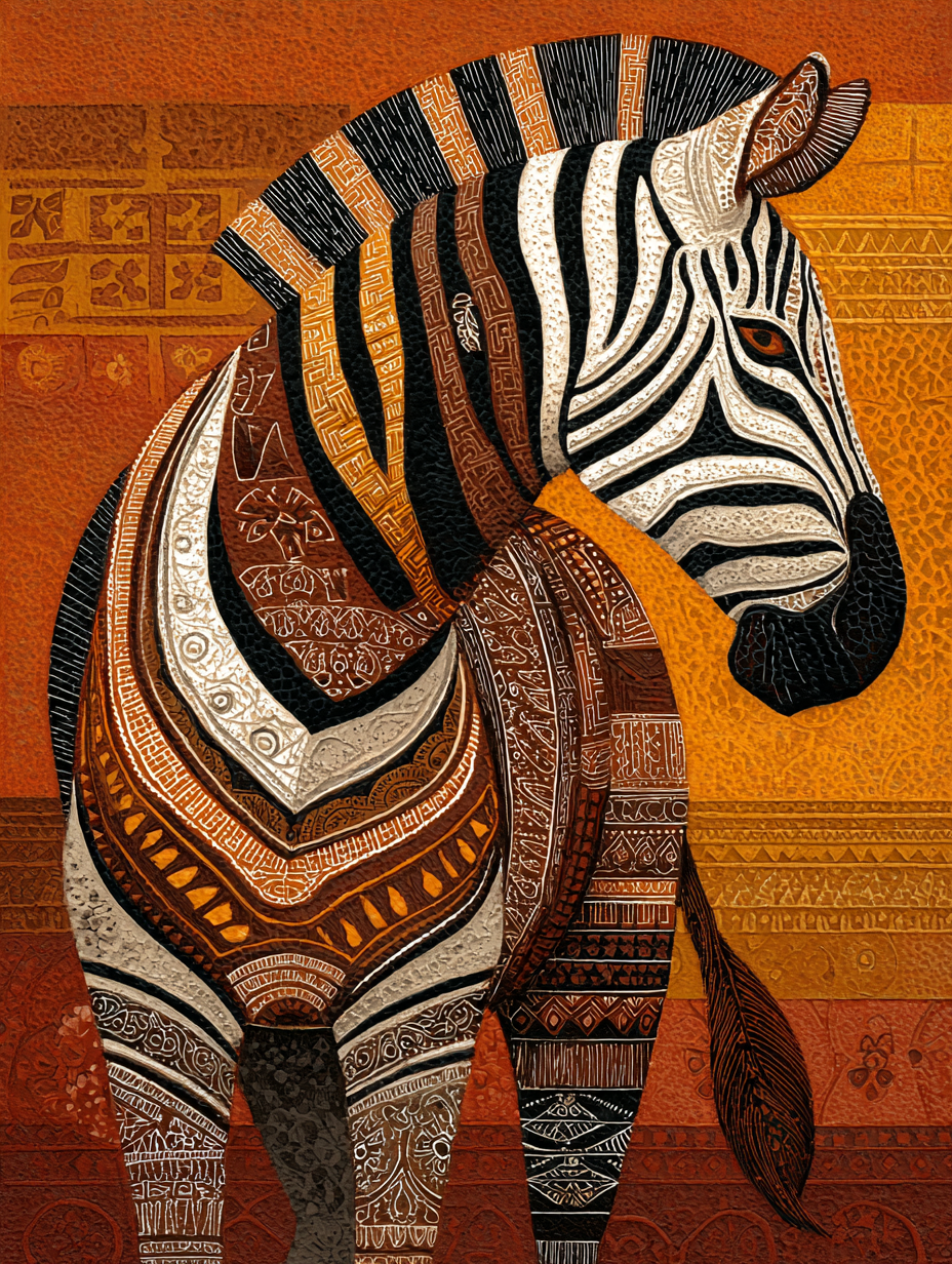 Tableau sur toile Zèbre - Motifs tribaux africains et ocres cuivrés