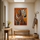 Zebra canvas wall art with African tribal designs in orange and brown, contemporary living room decor