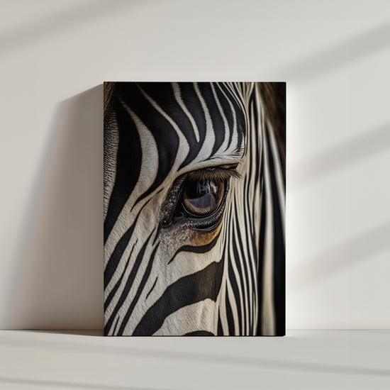 Zebra wall art, high-quality photo, close-up of striped fur