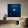 Calming deep-blue painting with Japanese calligraphy and gold lotus for soothing wall decor