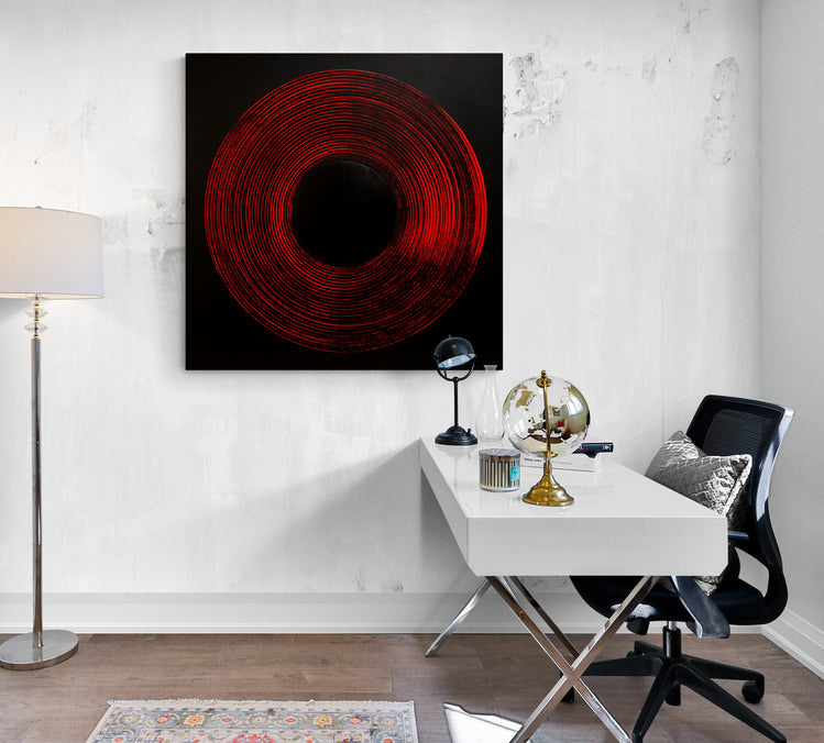 toile à l'esprit zen avec un Red Circle pour un bureau moderne, boostant concentration et réflexion.