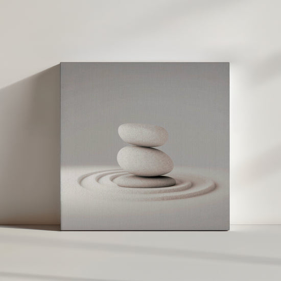 Minimalist zen art print with white stones on white sand