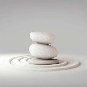 minimalist zen canvas with white stones, white sand