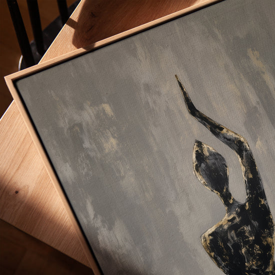 Tableau zen méditation silhouette yoga noir doré décoration salon moderne cadre chêne