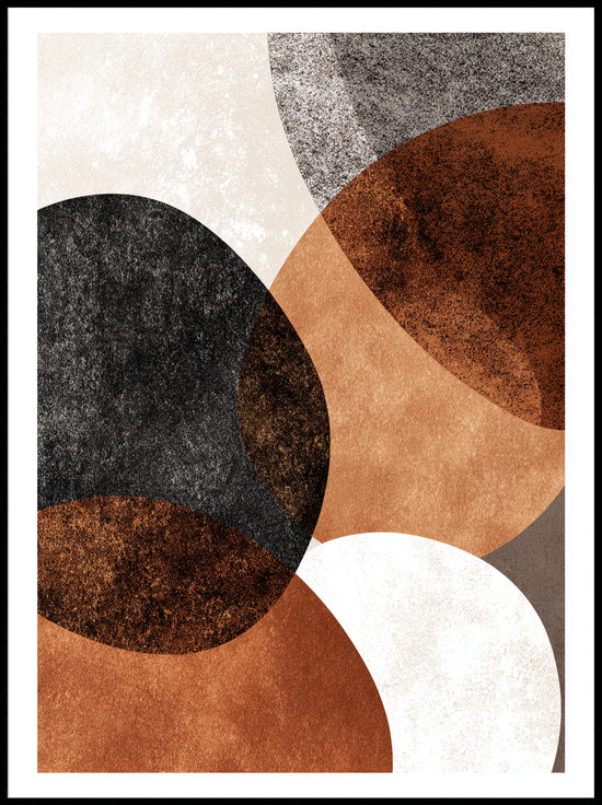 Tableau abstrait aux formes elliptiques en tons terre et noir, style moderne et chic pour décoration murale