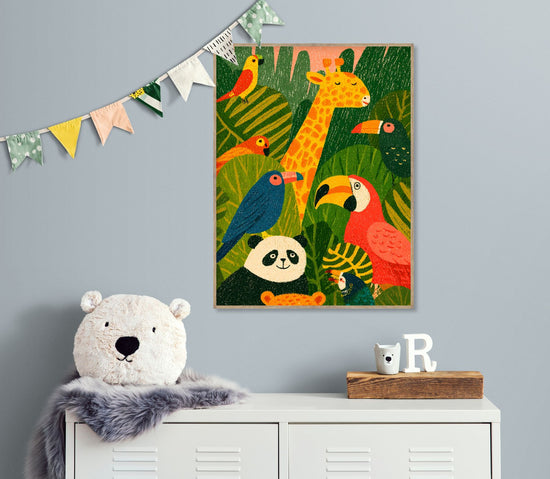 Colorful animal wall art for a cheerful children's room, playful illustration
