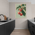 Cherry painting on green background in a modern kitchen, natural and minimalist style