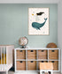 Decorative children's canvas, girl on a whale holding a star, soft and dreamy atmosphere in nursery room