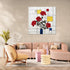 Modern floral art print with red roses on geometric background, chic pastel living room atmosphere