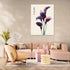 Floral painting with purple arums on beige background, zen style in modern and minimalist living room