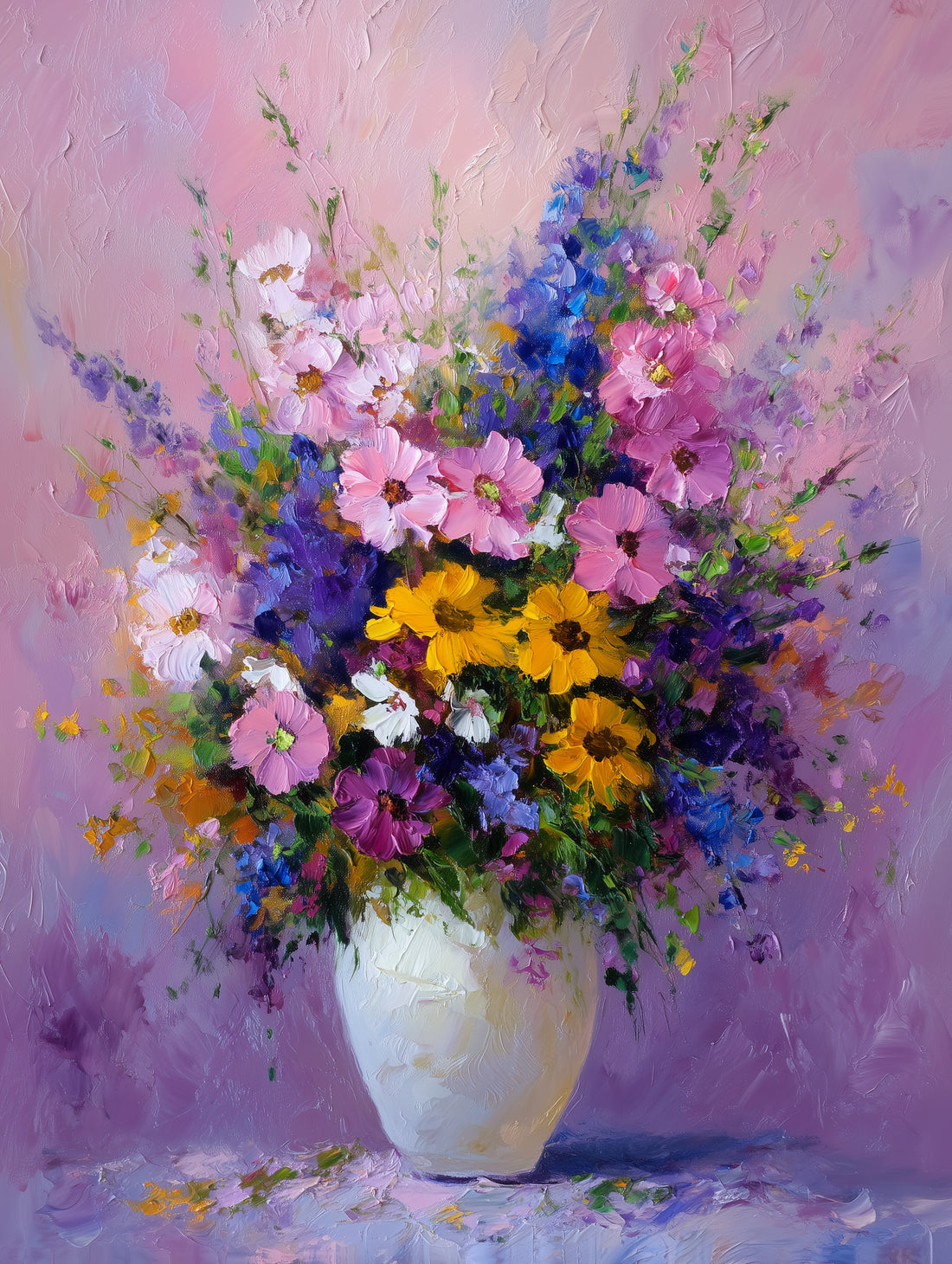 Tableau sur toile Vase floral - Peinture au couteau