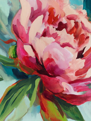 Floral artwork with vibrant pink and green tones, vibrant impressionist style