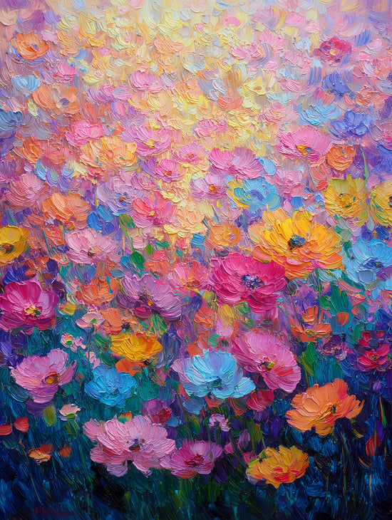 Tableau floral coloré de style impressionniste pour une ambiance vivante et lumineuse
