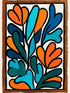 Tableau mural abstrait aux motifs organiques colorés, tons orange et bleu, style moderne