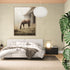 Wall art of a horse in a misty meadow, pastoral style for a soothing bedroom