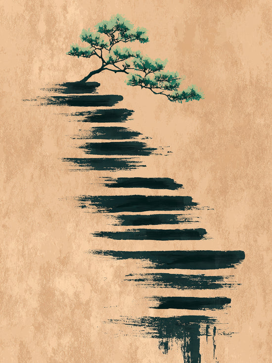 Minimalist wall art with tree on beige background, soothing zen style