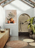 Serene zen bathroom wall art, Mediterranean still life with terracotta pots and foliage