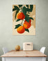Tableau mural d'oranges vibrantes sur fond beige, style rétro, apportant une touche fruitée à la cuisine