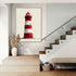 Tableau de phare rouge et blanc dans un cadre épuré, style nautique moderne