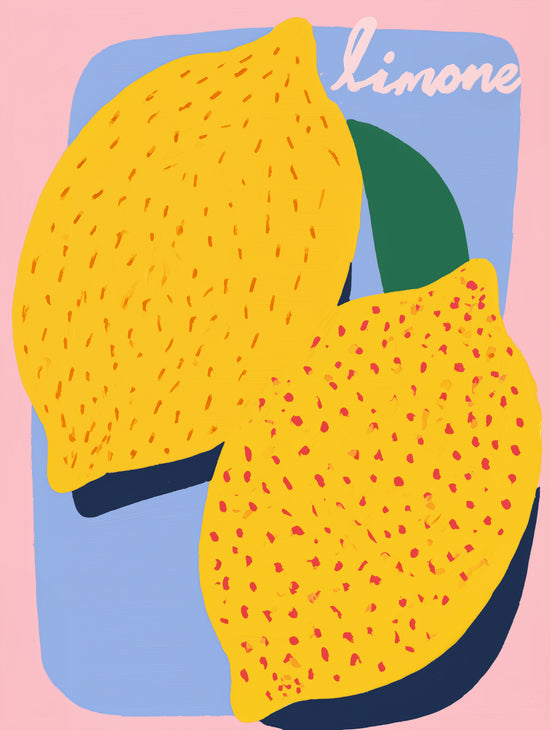Pop Art Lemon Wall Art on Pink and Blue Background, Playful Fruity Kitchen Decor