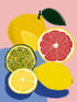 Pop art fruit artwork with lemons and grapefruit on a colorful background for a modern kitchen