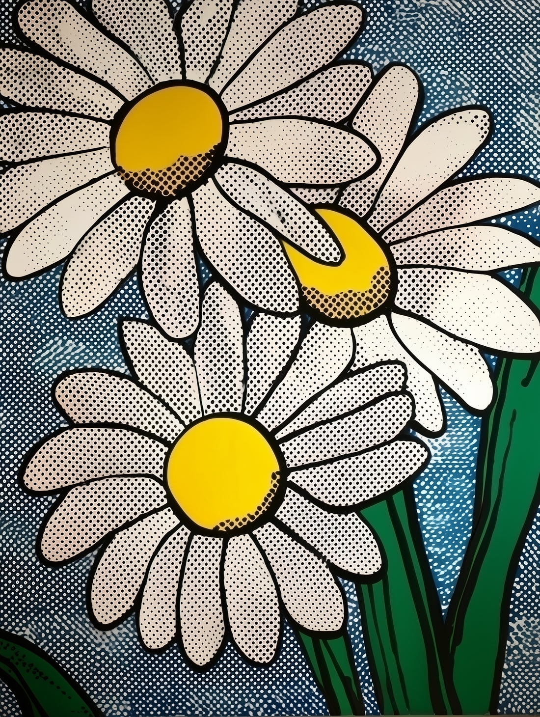 Pop Art Daisy Canvas Wall Art - Textured Blue