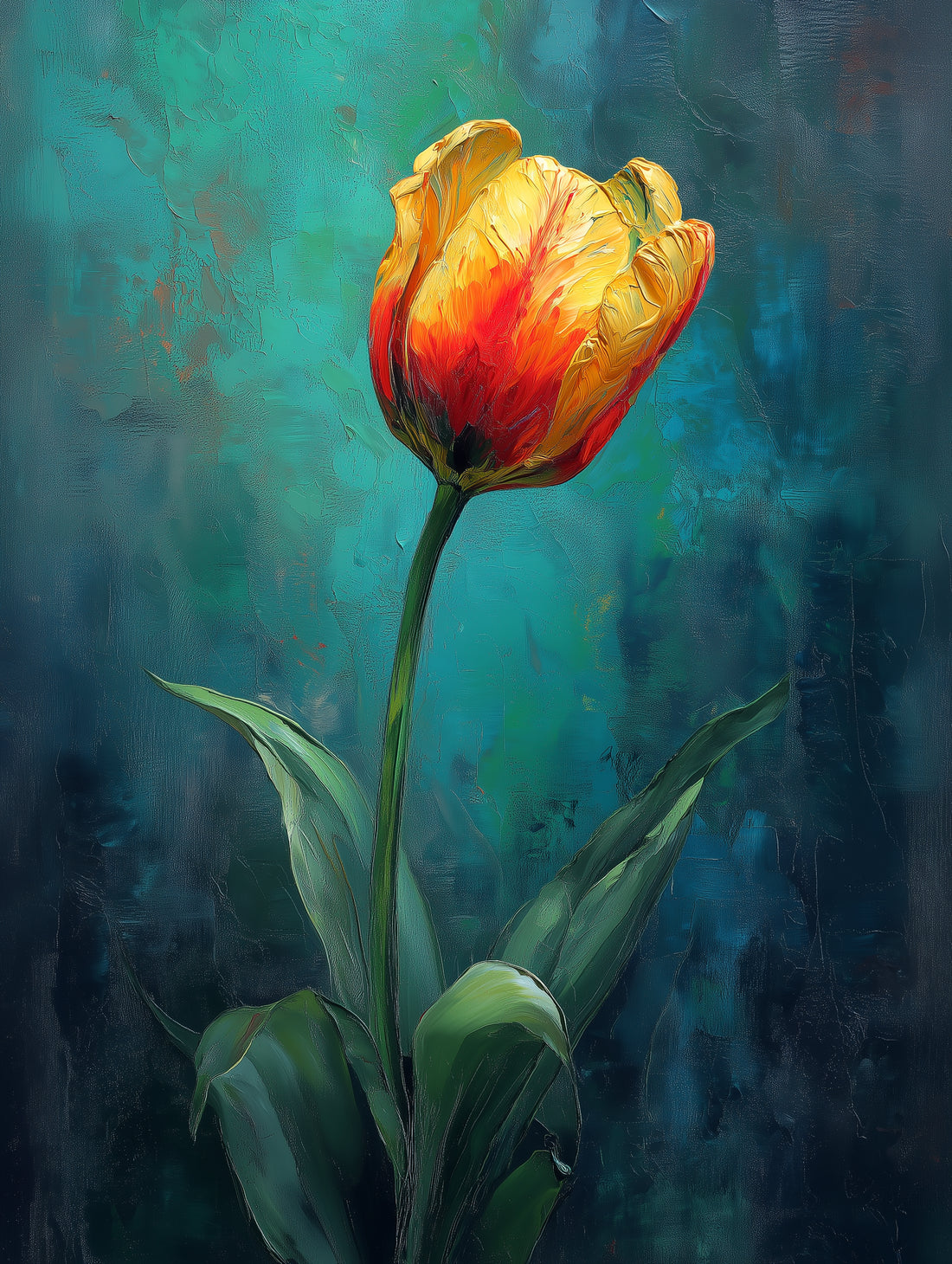 Tableau original Tulipe – fraîcheur bleu-vert