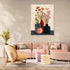 Contemporary canvas of colorful vases with flowers, minimalist style in chic pastel living room