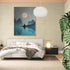 Zen wall art with meditation silhouette under moonlight, peaceful ambiance in a modern bedroom