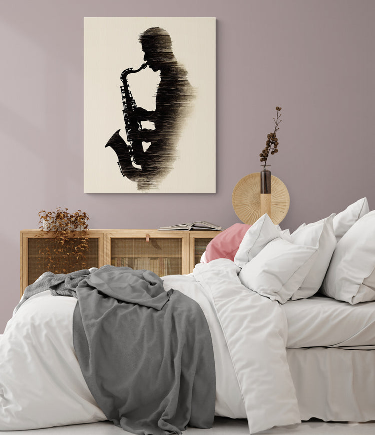  tableau décoratif chambre qui apporte une note de musique dans cette espace cosy et calme