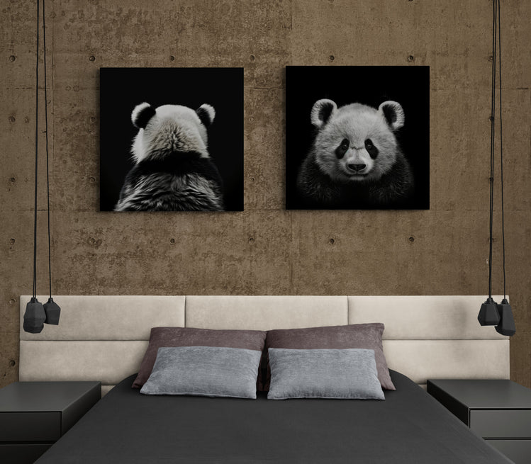 deux tableaux de panda de dos et de face sublime une chambre parentale  dans un un esprit de yin et de yan