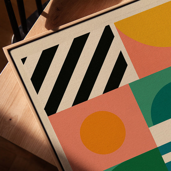 Bauhaus geometric wall art in warm tones, perfect for Scandinavian or mid‑century modern living room decor