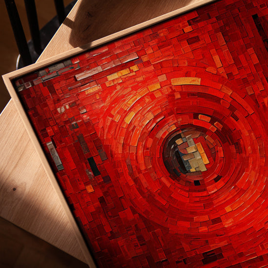 Red spiral mosaic abstract canvas wall art for Scandinavian office decor