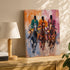 Black and white horse painting on a gold background, adding natural elegance to a contemporary room.