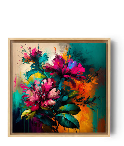 Modernes Blumen-Wandbild in Malerei und ein Mix aus abstrakter Kunst, farbenfroh