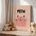 Pink cat canvas print with MEOW, pastel Scandinavian decor for baby nursery or girls room, soothing and playful wall art