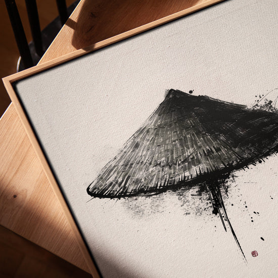 Tableau chapeau conique encre de Chine pour salon minimaliste
