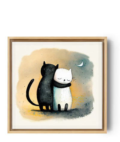Wandbild schmusende Katzen: zwei bezaubernde Katzen beim Kuscheln. Eine schwarze Katze und eine weiße Katze