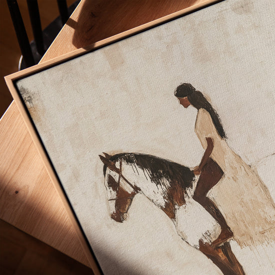 Horse and female rider silhouette wall art for a minimalist office