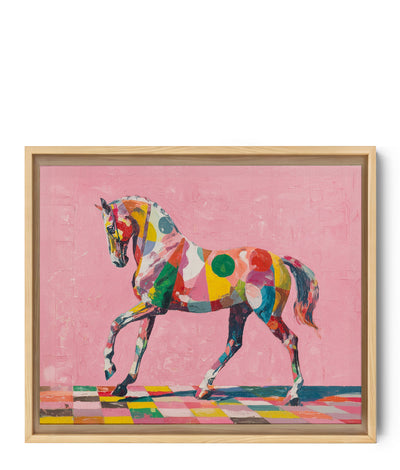 Colorful pop art horse painting on a pink background — bold, on-trend wall art