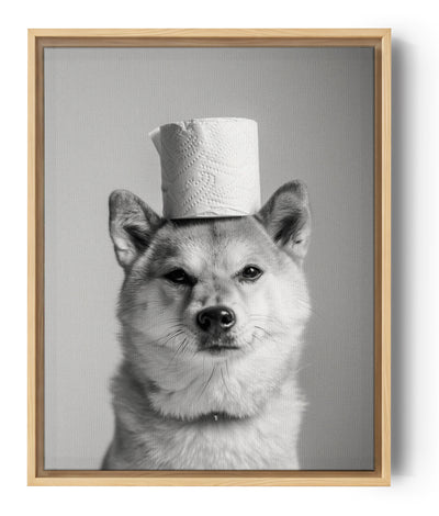 lienzo fotografía retrato de perro, monocromo, papel higiénico.