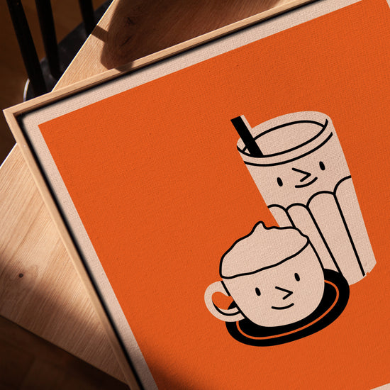 Tasse café et milkshake souriants tableau pour cuisine minimaliste