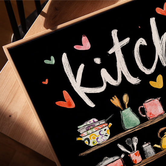 Ustensiles cuisine et typographie Kitchen toile pour cuisine scandinave