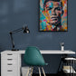 poster encadré Ronaldo  accroché dansun bureau minimaliste.