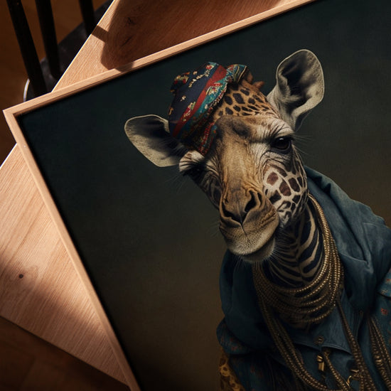 Hip-hop giraffe canvas wall art with golden oak frame for living room