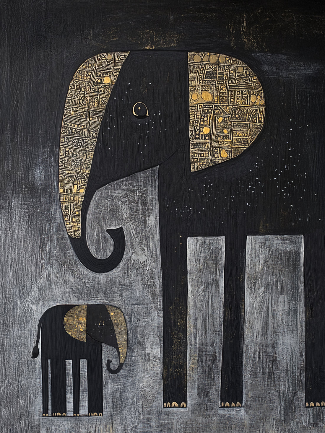 Tableau sur toile Éléphants africains - Contraste doré
