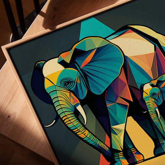 Pop art elephant wall art, family print for minimalist office decor