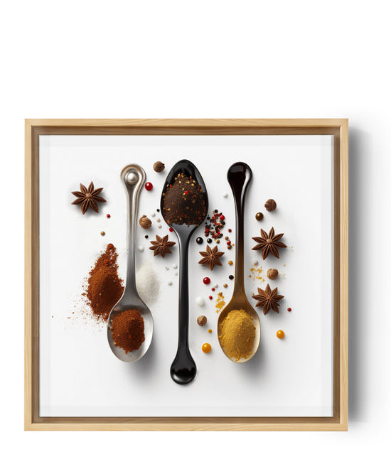 Cuillères et épices colorées toile nature morte minimaliste