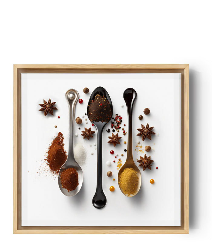 Cuillères et épices colorées toile nature morte minimaliste